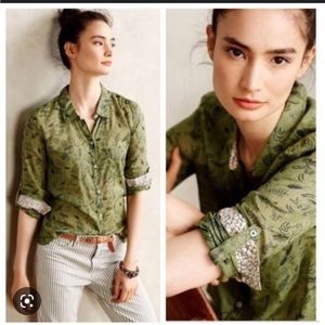 Anthropologie Holding Horses Animal Print Button up Top Woman’s 6